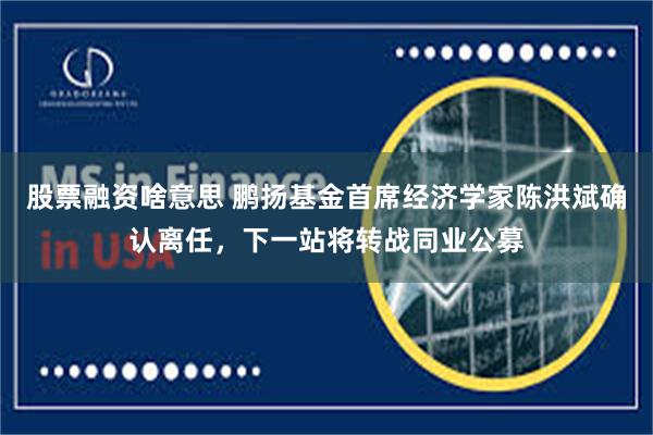 股票融资啥意思 鹏扬基金首席经济学家陈洪斌确认离任，下一站将转战同业公募