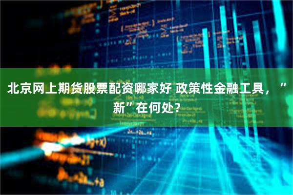 北京网上期货股票配资哪家好 政策性金融工具，“新”在何处？