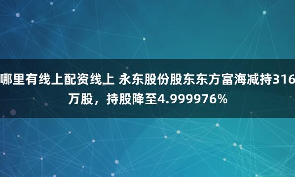 哪里有线上配资线上 永东股份股东东方富海减持316万股，持股降至4.999976%